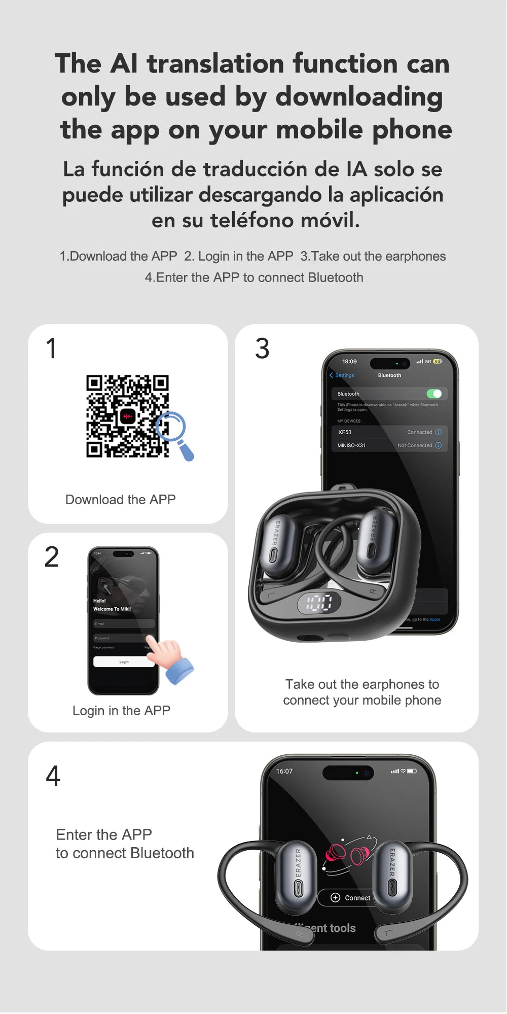 ERAZER XF53 - AI translator Earbuds