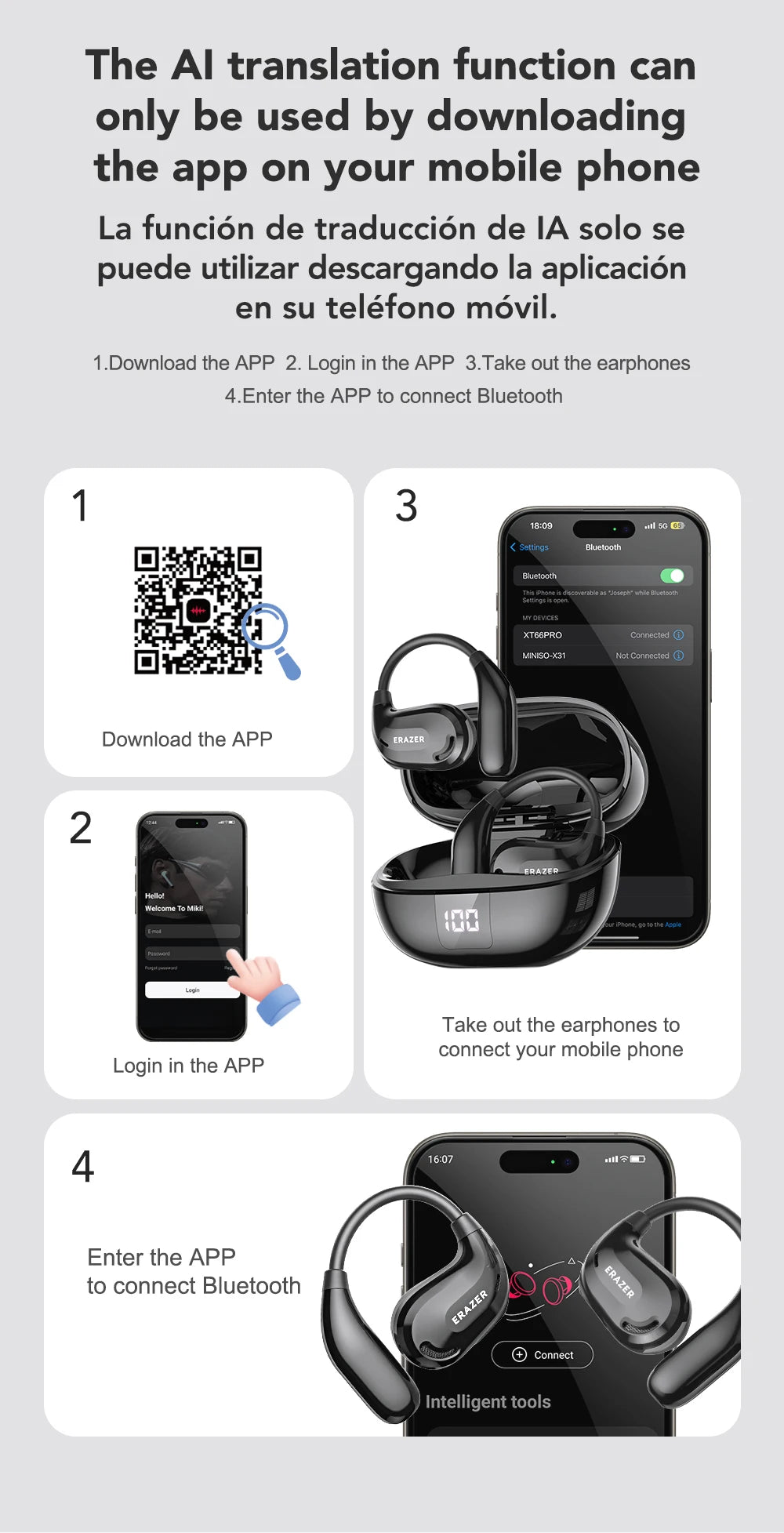 ERAZER XT66PRO - AI translator Earbuds