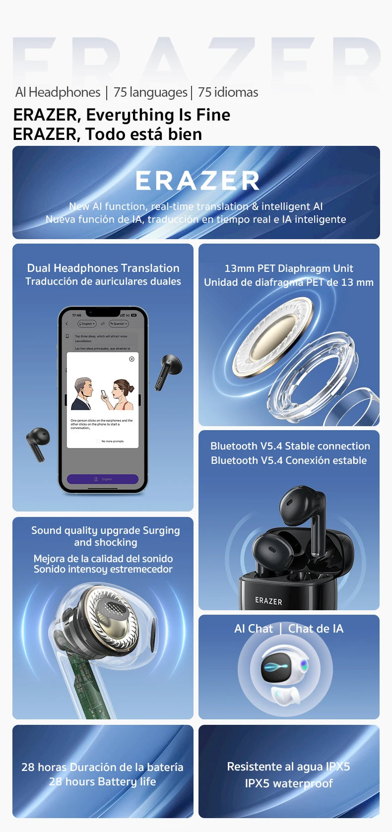 ERAZER XT92 PRO - AI translator Earbuds