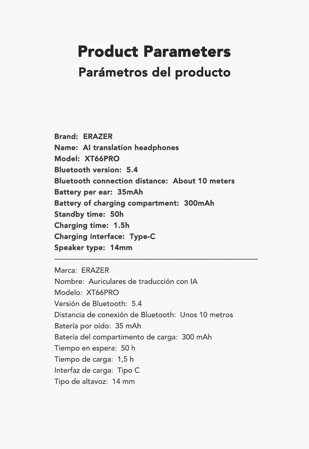 ERAZER XT66PRO - AI translator Earbuds